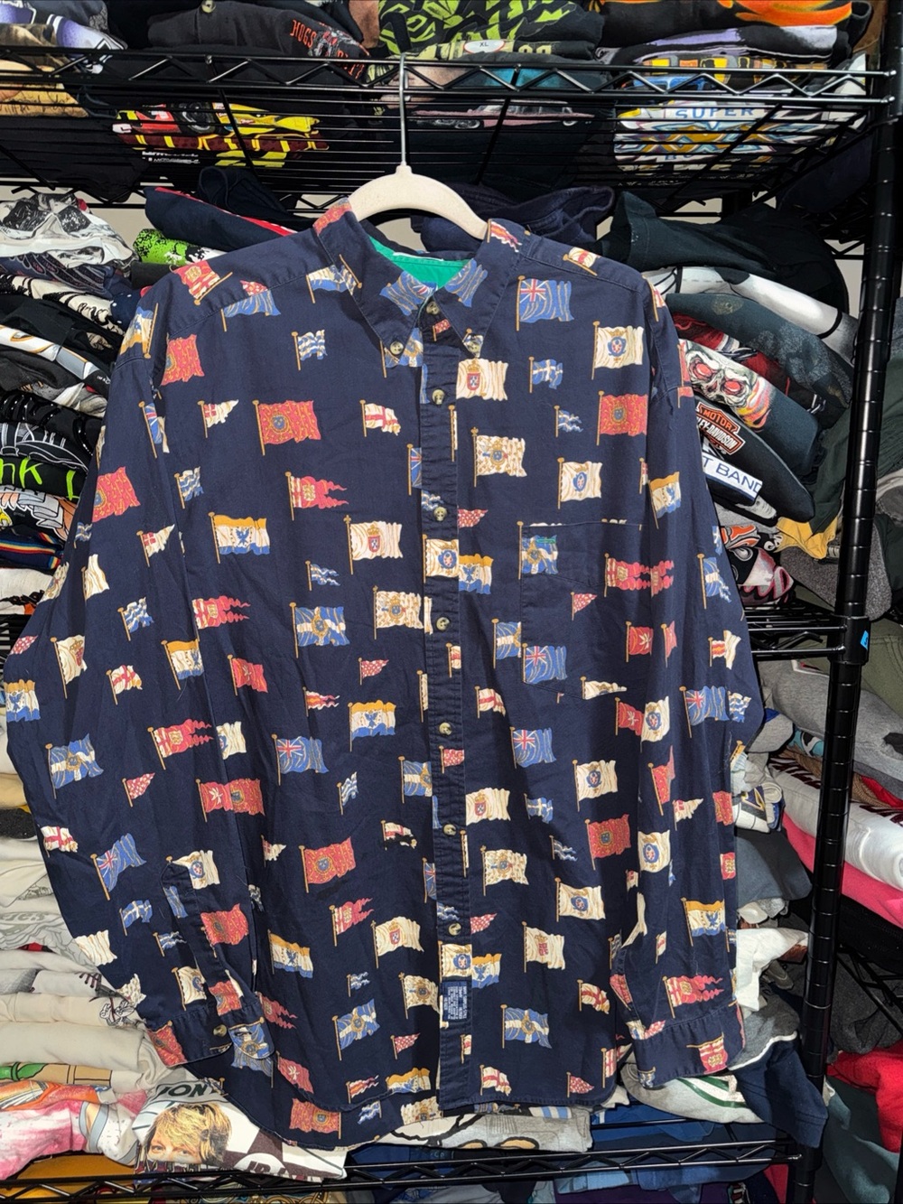 VTG Tommy Hilfiger Map Flag Print Shirt Adult Men Sz L Retro AOP 90s Preppy